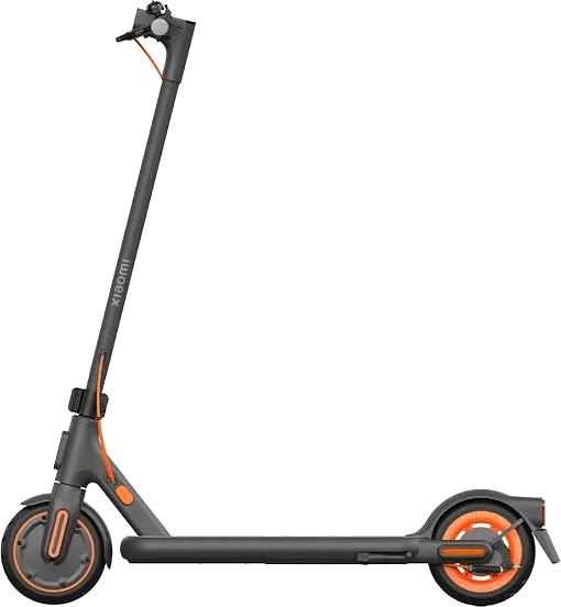 Scooter eléctrico Xiaomi 4 Lite gris con detalles naranjas, vista lateral
